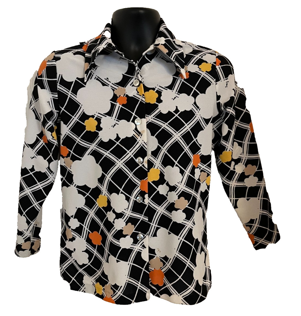 Vintage 70s Flower Power Disco Dagger Collar Shirt Mod Geometric Unique M